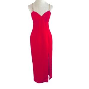 Geary Roark Kamisato Bright Red Retro Sexy Dress with Gold Chain Straps Size 4